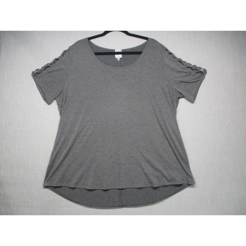 Naif Grey Lattice Sleeve High-Low Hem Trendy Womens T-Shirt Top Size‎ 3X